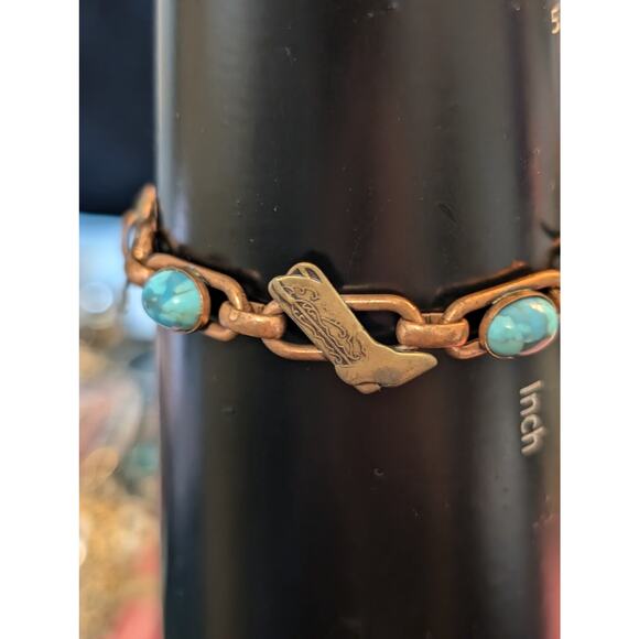Bell Trading Post Turquoise Copper & Brass Cowboy Charms Link 7.25" Bracelet - Picture 5 of 6